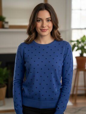 Liz Claiborne Petite PXL Medium Blue Pullover 100% Cotton Long Sleeve Sweater